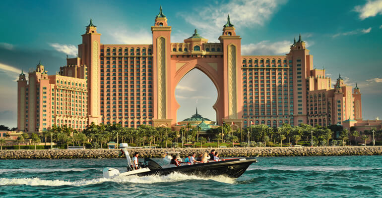 Speed boat in the waters of Dubai Marina